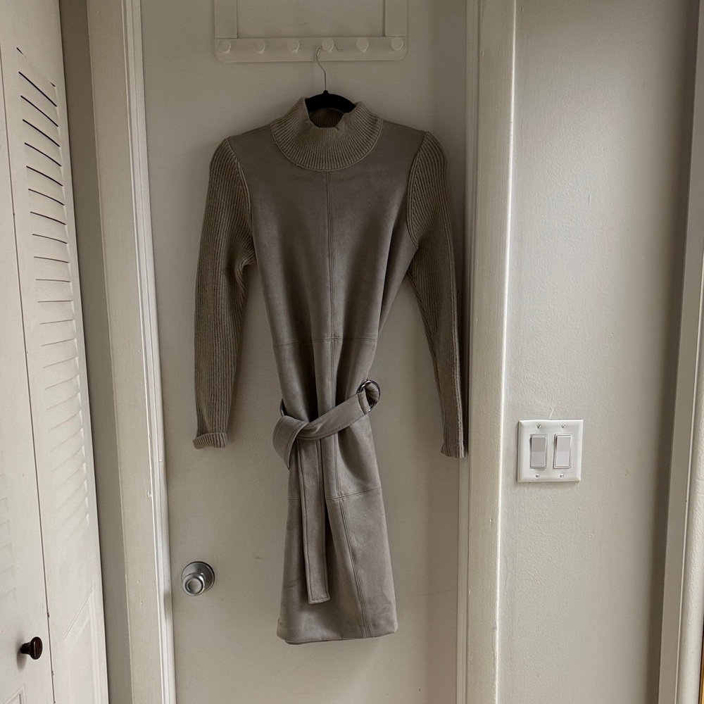 Beige Knit Long Sleeve Dress with Belt